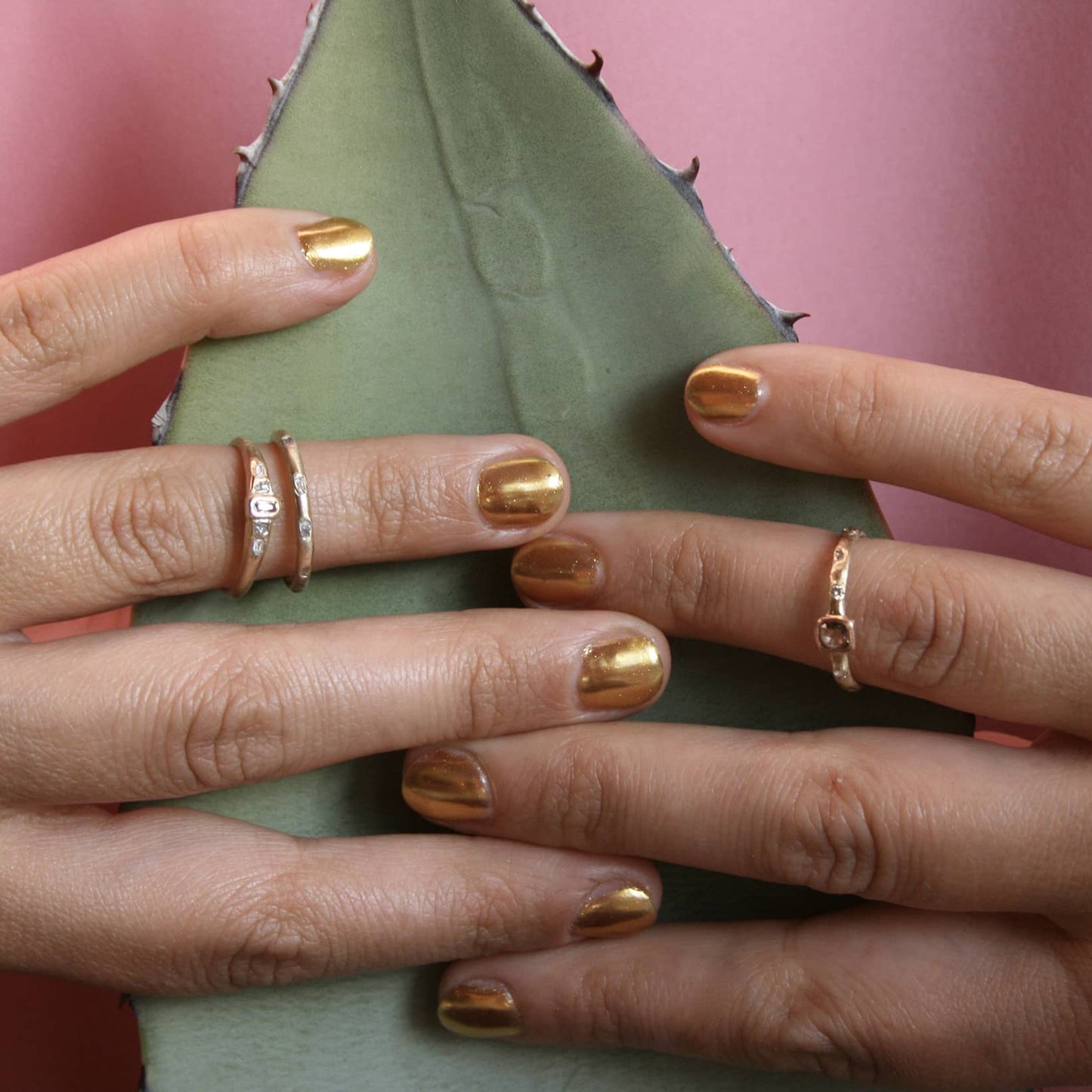 14k Meta Stacker Ring – Mixed Metal & Stone Accents