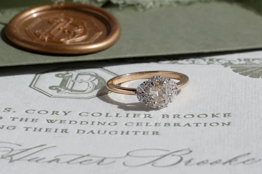 Lotus Diamond Engagement Ring - 14k Gold Champagne Diamond Floral Ring