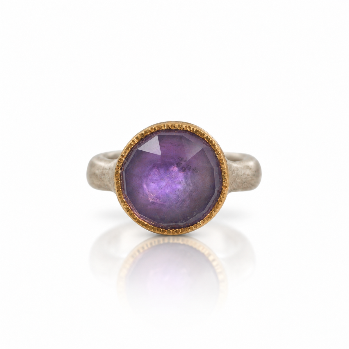 Rose Cut Amethyst Shine Ring - Sterling Silver & 22k Gold
