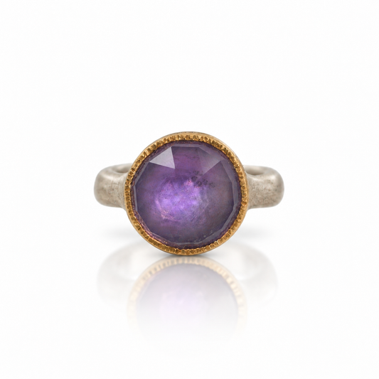 Rose Cut Amethyst Shine Ring - Sterling Silver & 22k Gold
