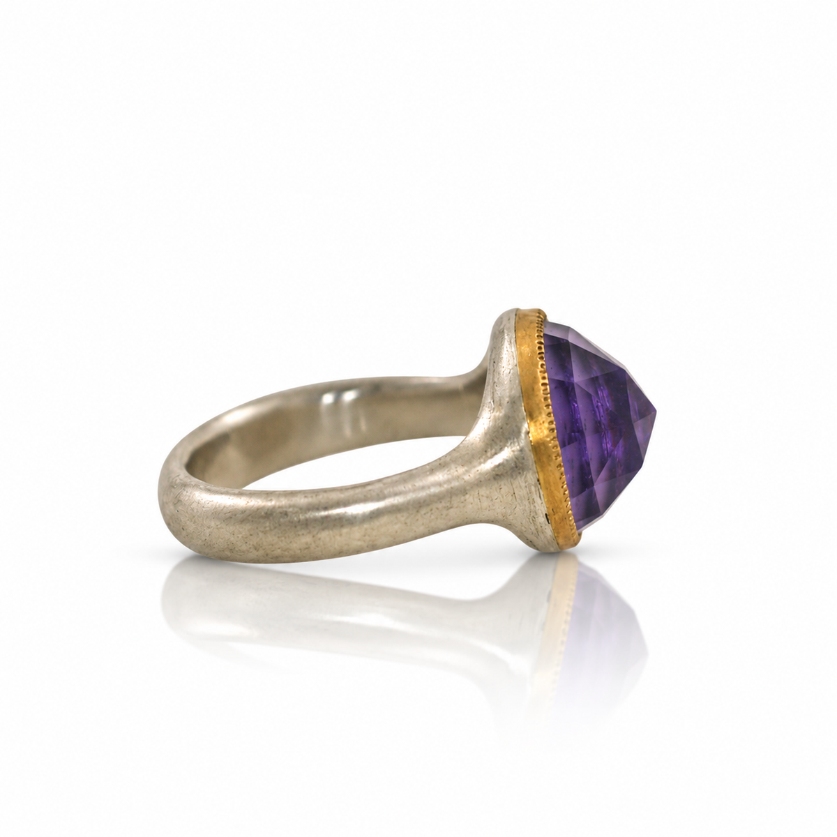 Rose Cut Amethyst Shine Ring - Sterling Silver & 22k Gold