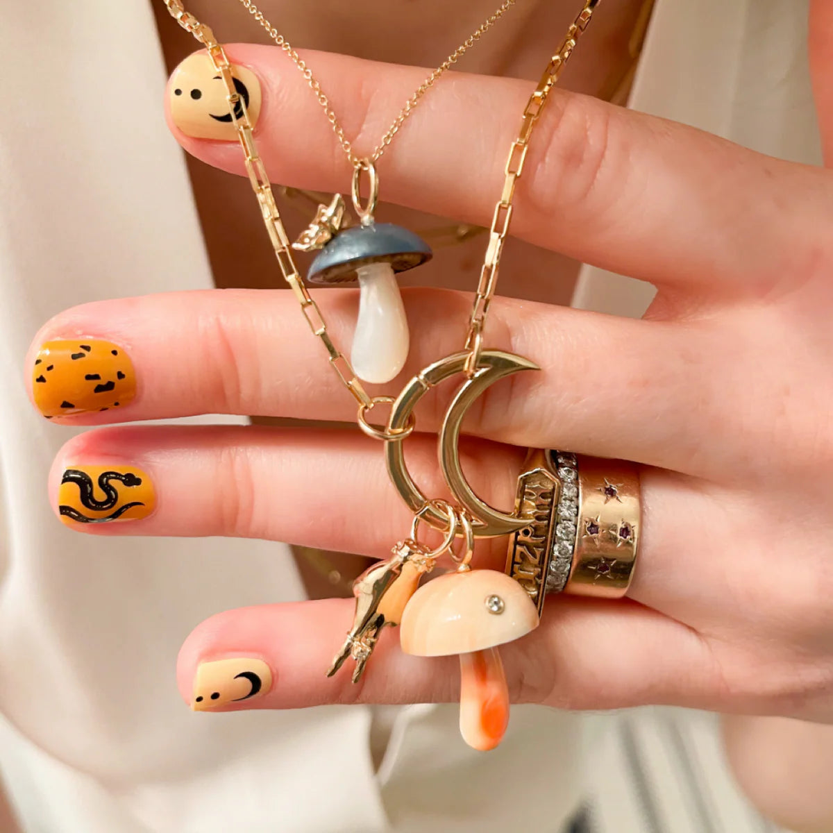 Apricot Conch Mushroom with Diamond - Shell & 14k Gold Charm