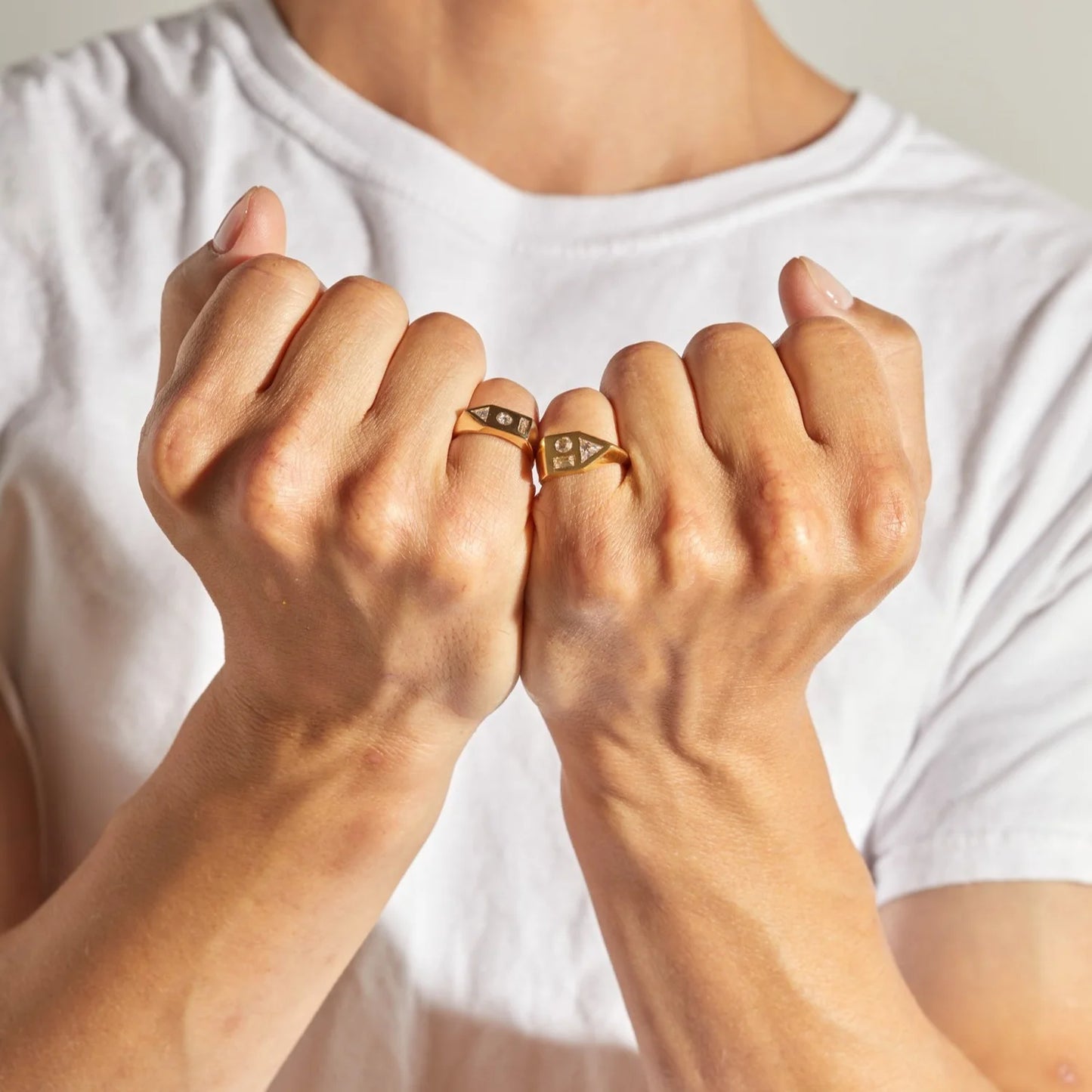 White Diamond Bauhaus Signet Ring - 14k Gold