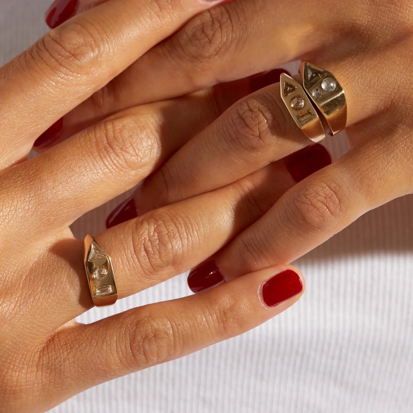 White Diamond Bauhaus Signet Ring - 14k Gold