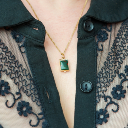Bloodstone Locket - 14K Yellow Gold & Sterling Silver