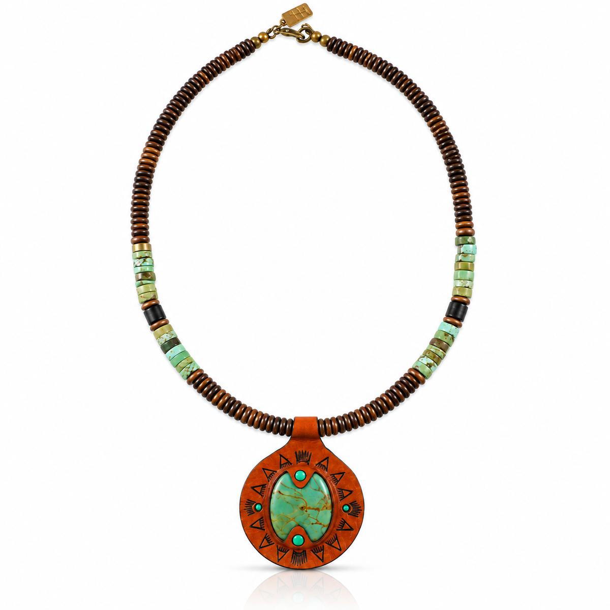 Hubei Turquoise Beaded Necklace – Brown Leather Pendant