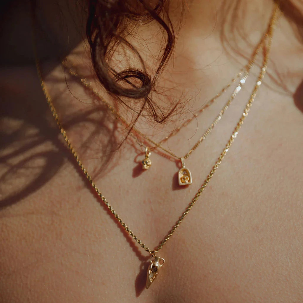 Skull Shrine Necklace - 14k Gold & Diamond