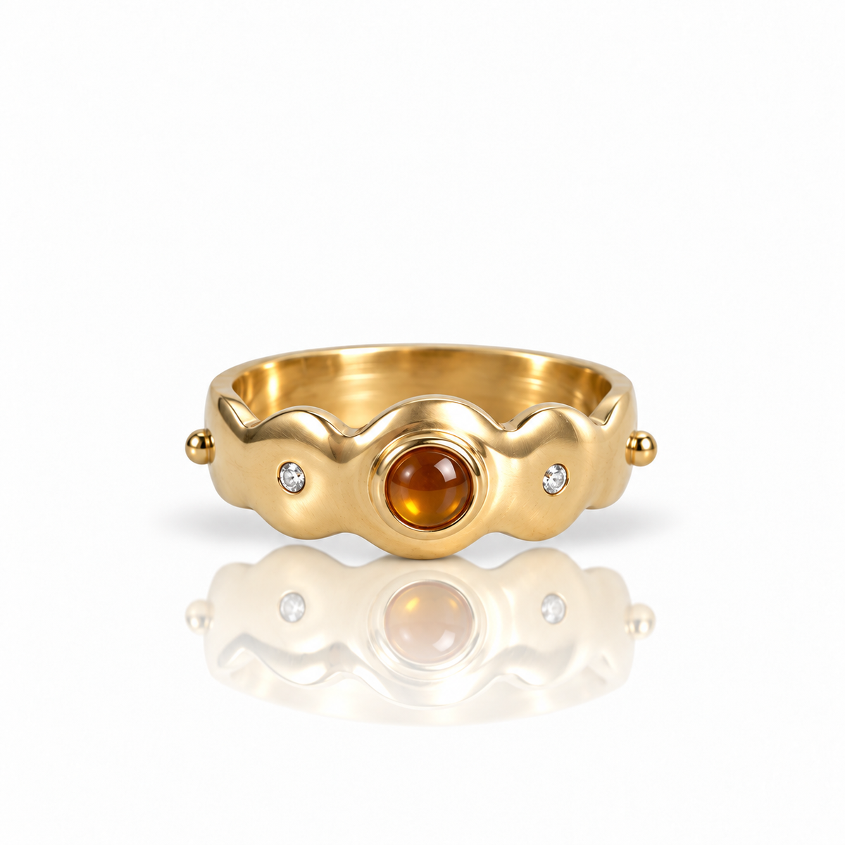 Citrine & Champagne Diamond Scallop Ring - 14k Gold