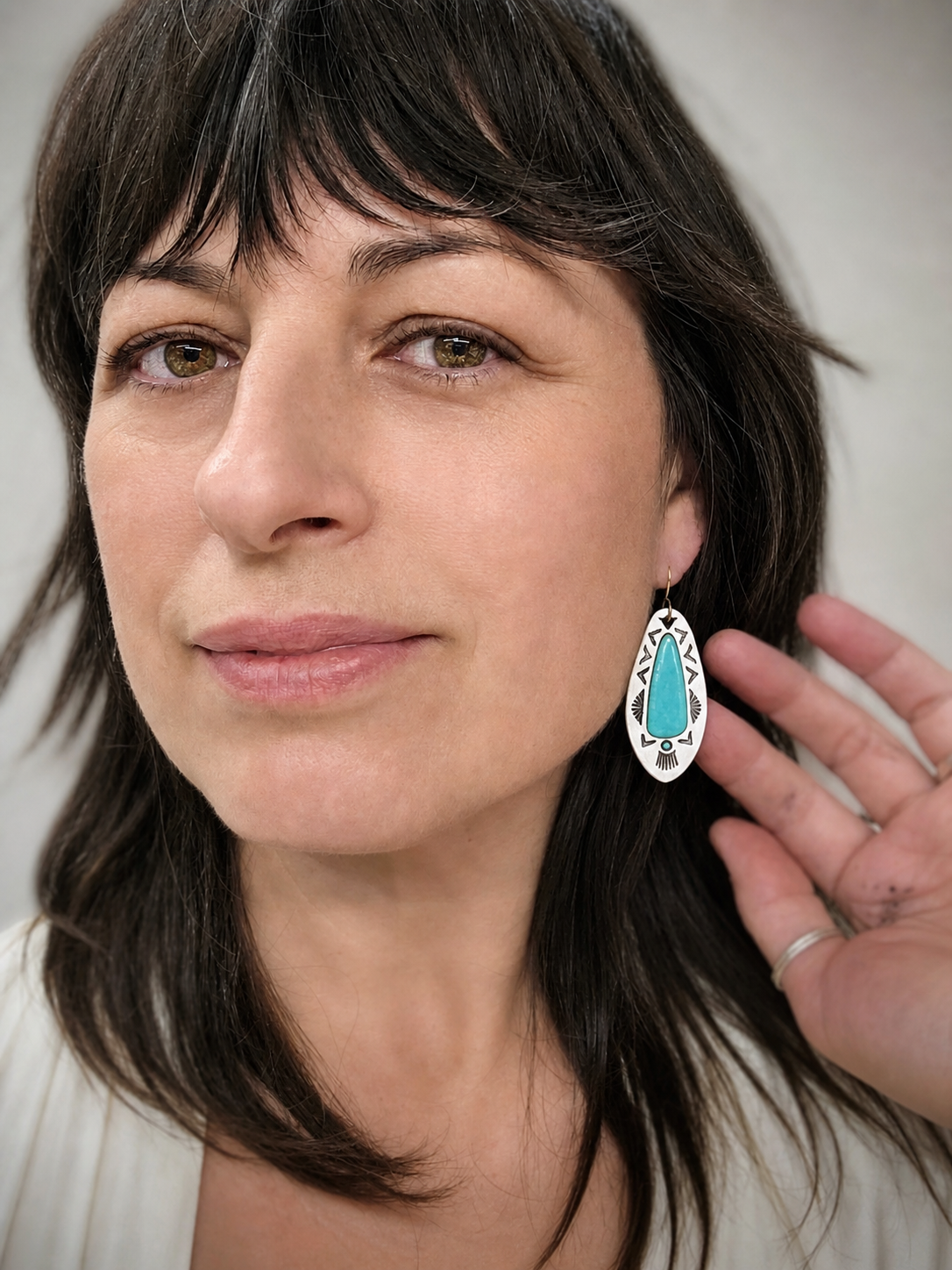 Campitos Turquoise Drop Earrings - Hand Painted Leather & Sterling Silver