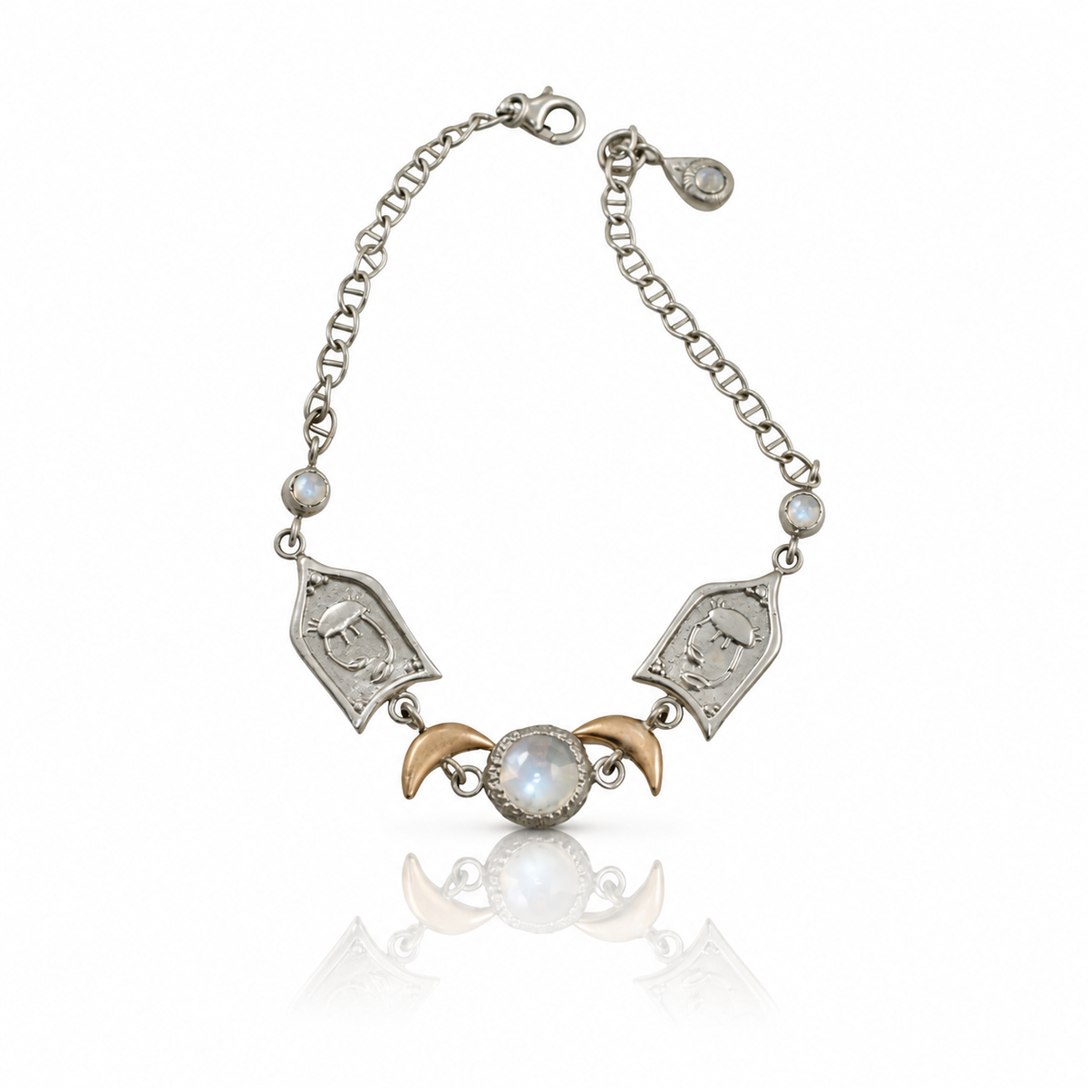 Cancer Moonstone Crab Bracelet - Sterling Silver & 10K Gold
