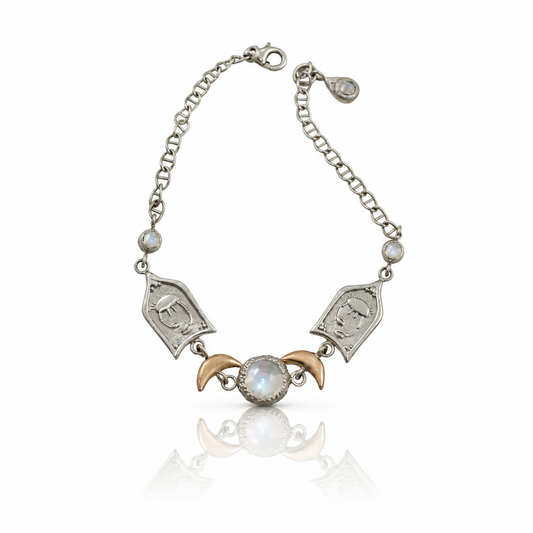 Cancer Moonstone Crab Bracelet - Sterling Silver & 10K Gold