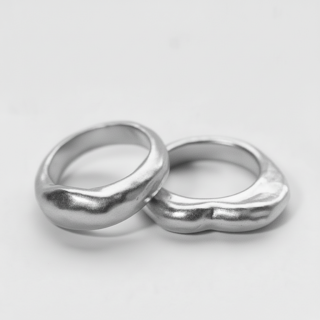 Two silver rings on a light gray background