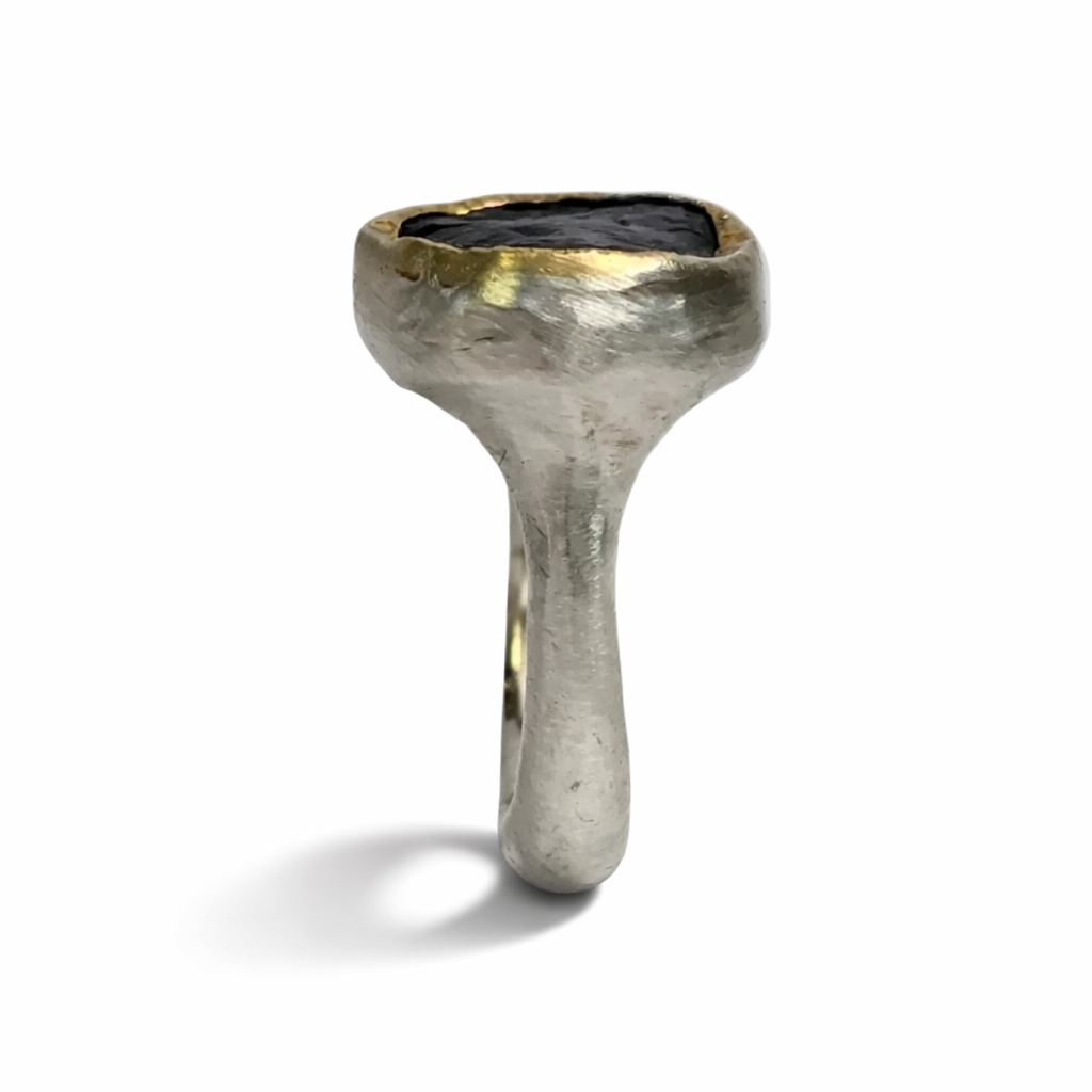 Rough Black Tourmaline Shine Ring - Sterling Silver & 22k Gold