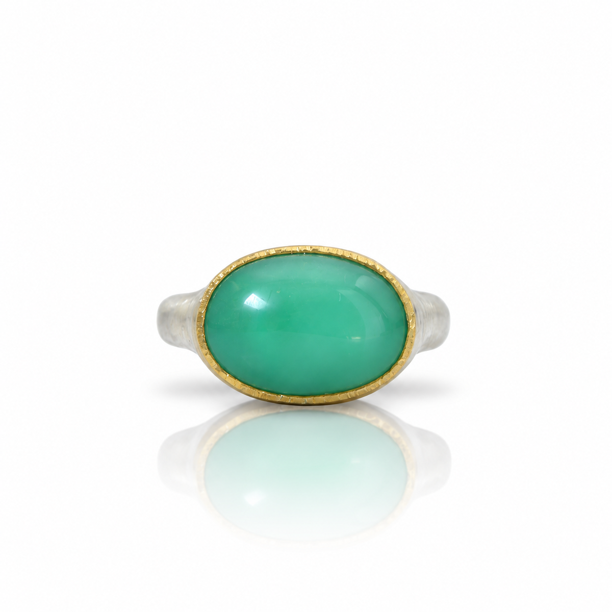 Chrysoprase Shine Ring - Sterling Silver & 22k Gold