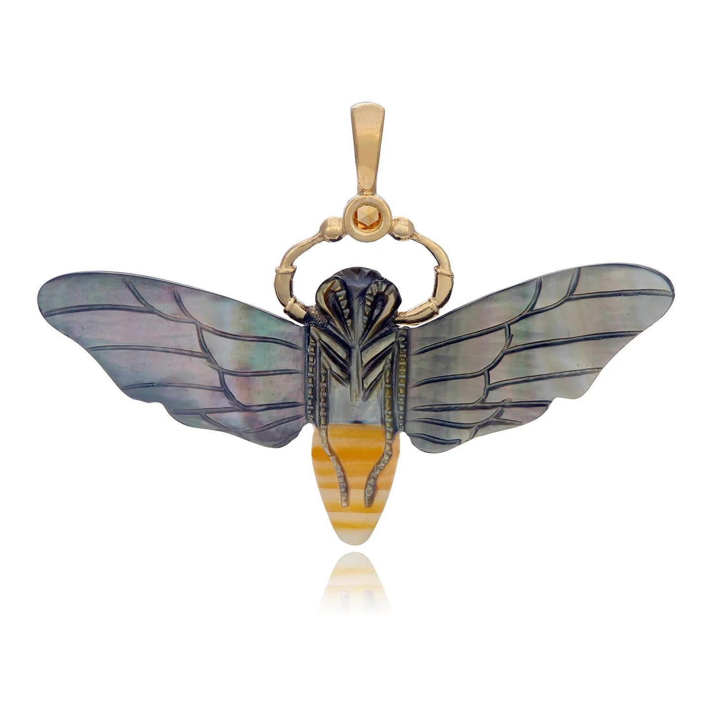 Death’s Head Hawk Moth Charm – Shell, Jasper & 14k Gold
