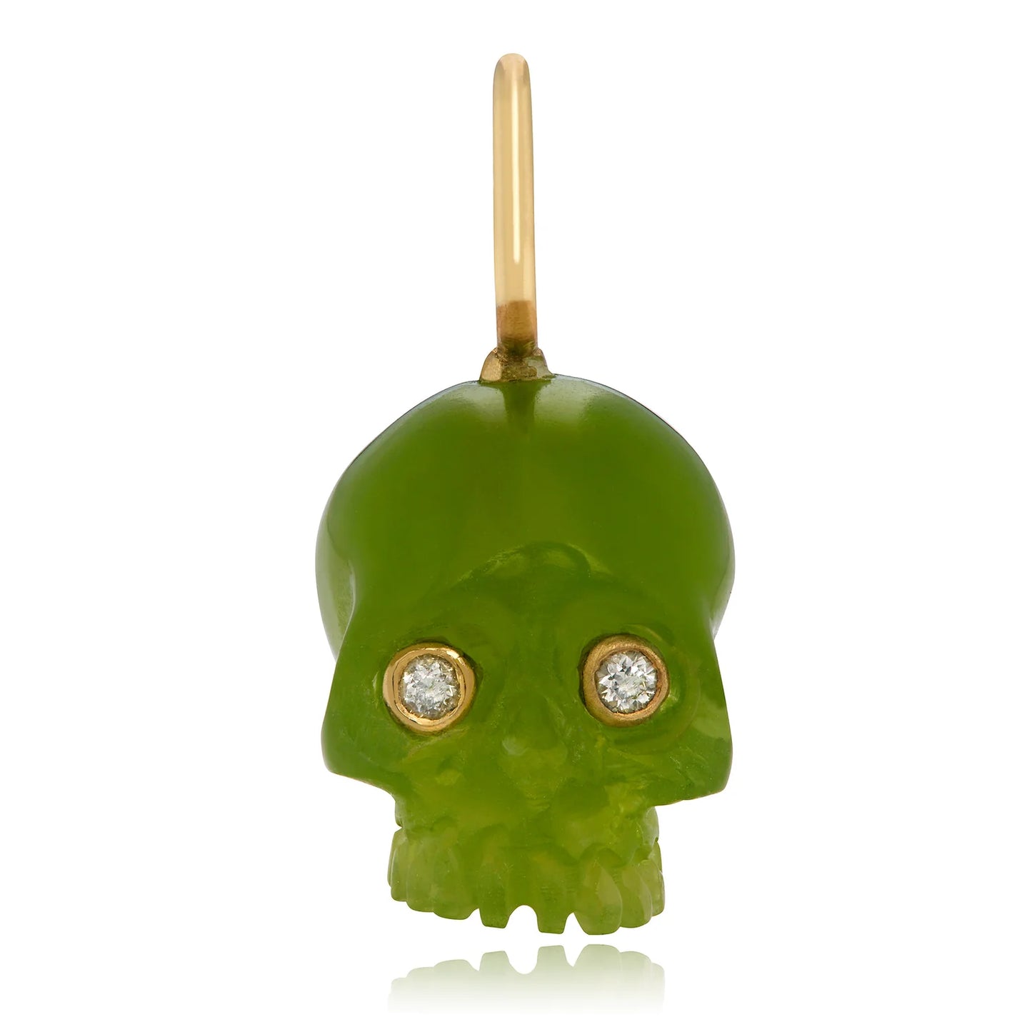 Grass Green Skull Baby – Chalcedony & Diamond 14k Gold Charm