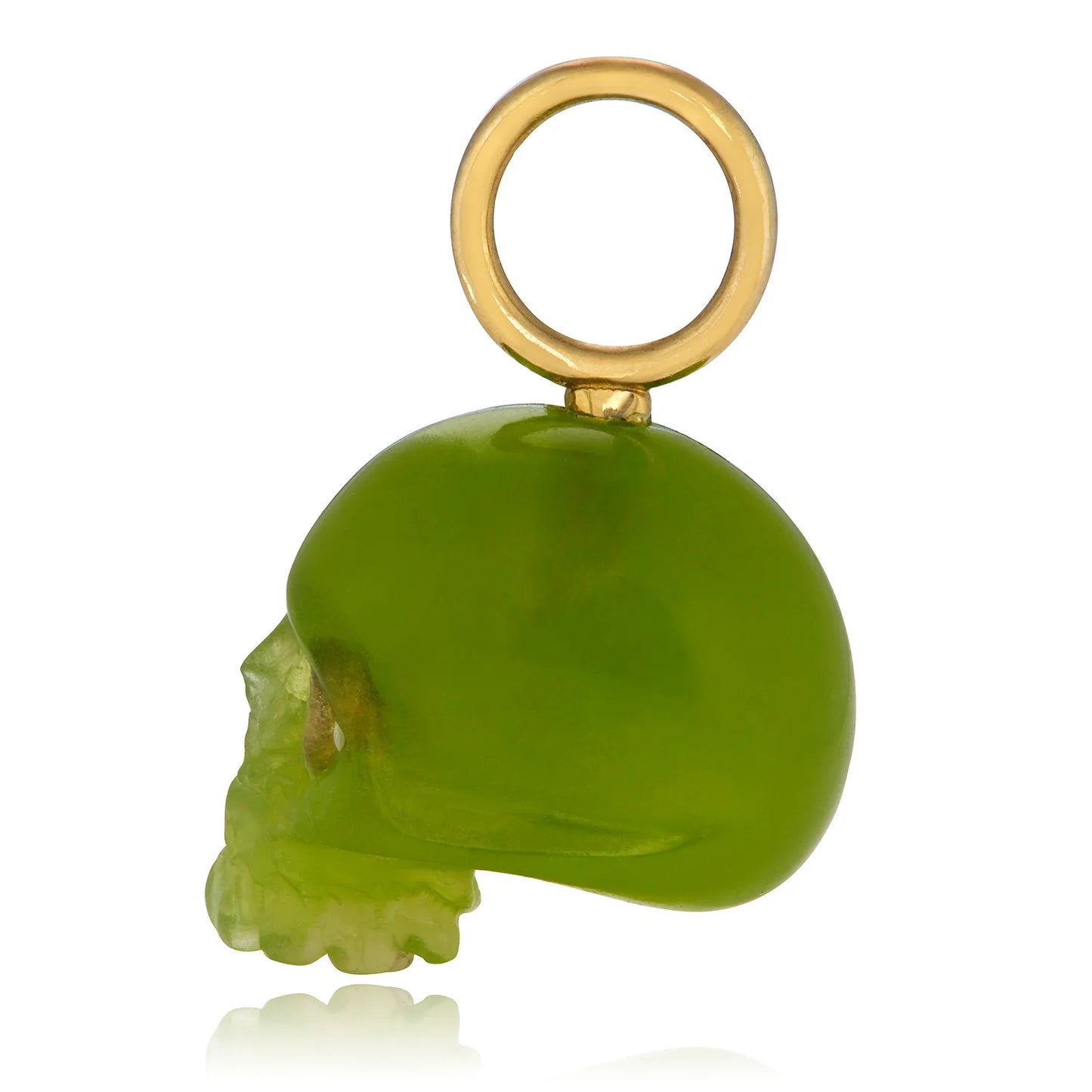 Grass Green Skull Baby – Chalcedony & Diamond 14k Gold Charm