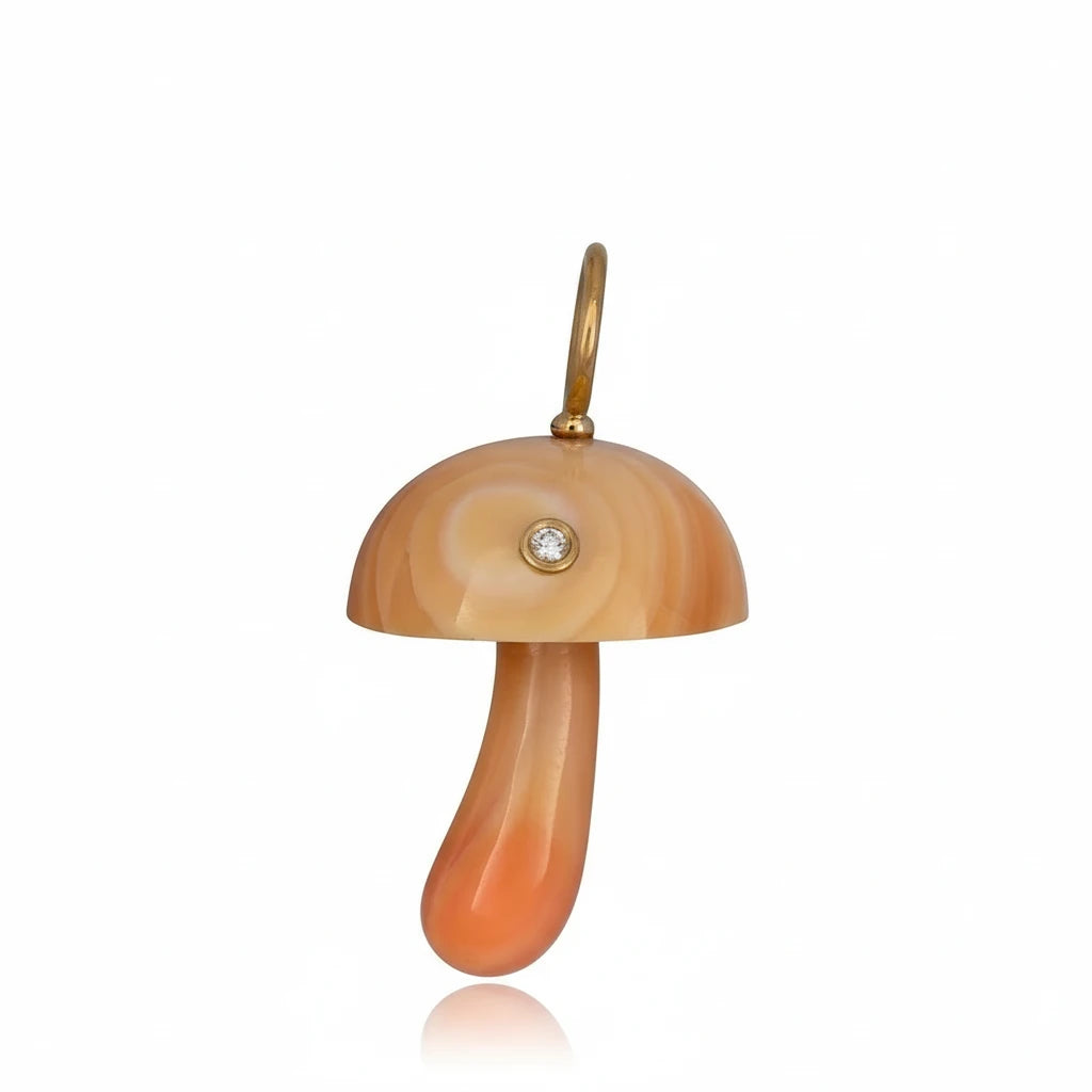 Apricot Conch Mushroom with Diamond - Shell & 14k Gold Charm