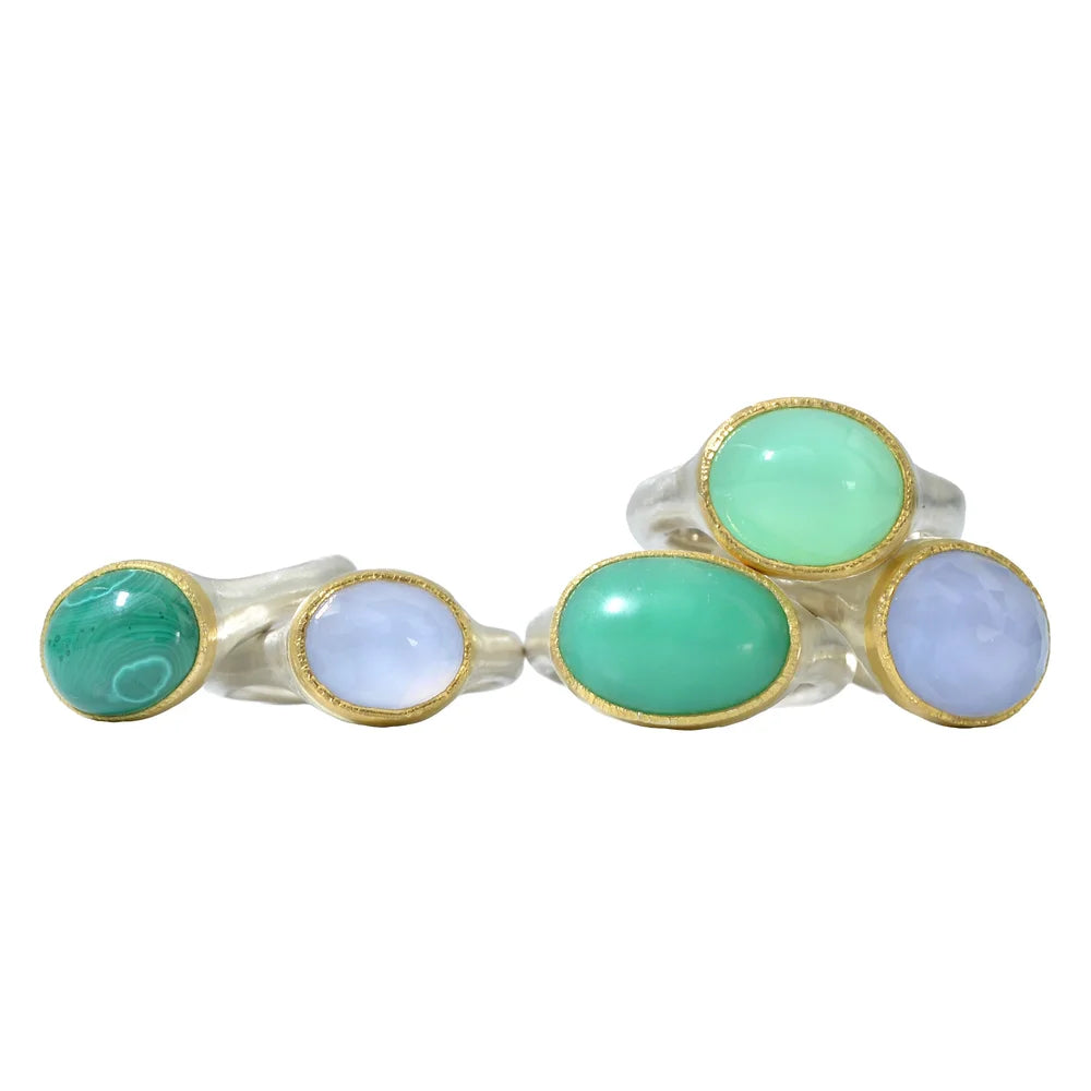 Chrysoprase Shine Ring in Sterling Silver & 22k Gold Bezel