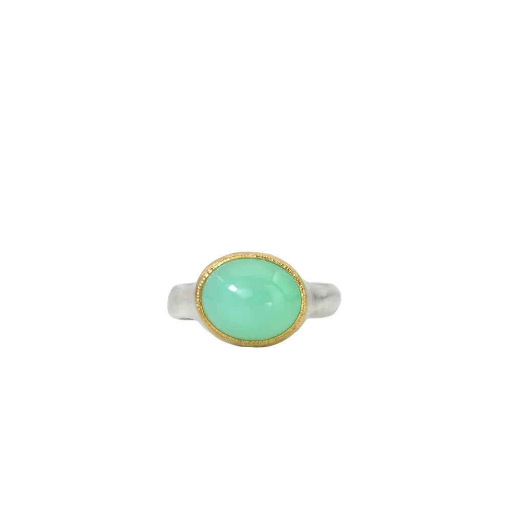 Chrysoprase Shine Ring in Sterling Silver & 22k Gold Bezel