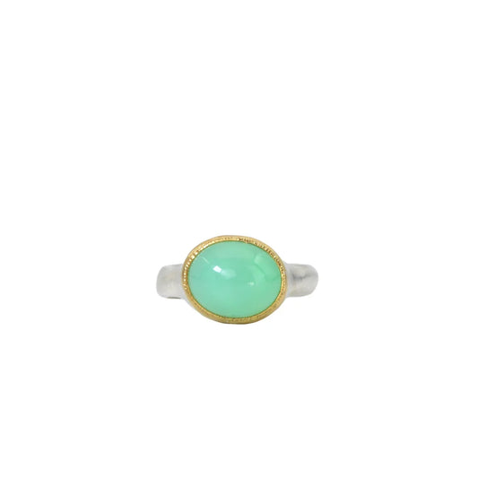 Chrysoprase Shine Ring in Sterling Silver & 22k Gold Bezel