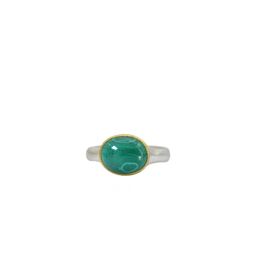 Mini Malachite Shine Ring in Sterling Silver & 22k Gold Bezel