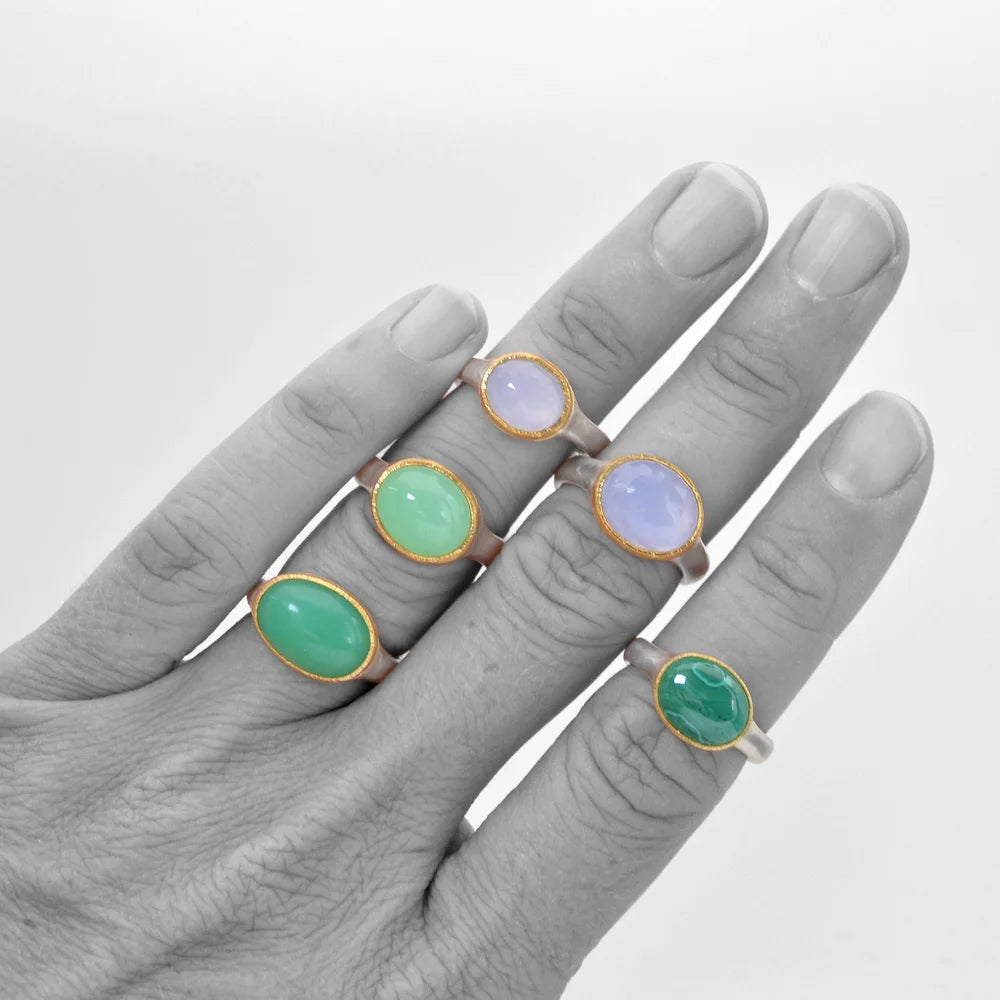 Chrysoprase Shine Ring in Sterling Silver & 22k Gold Bezel