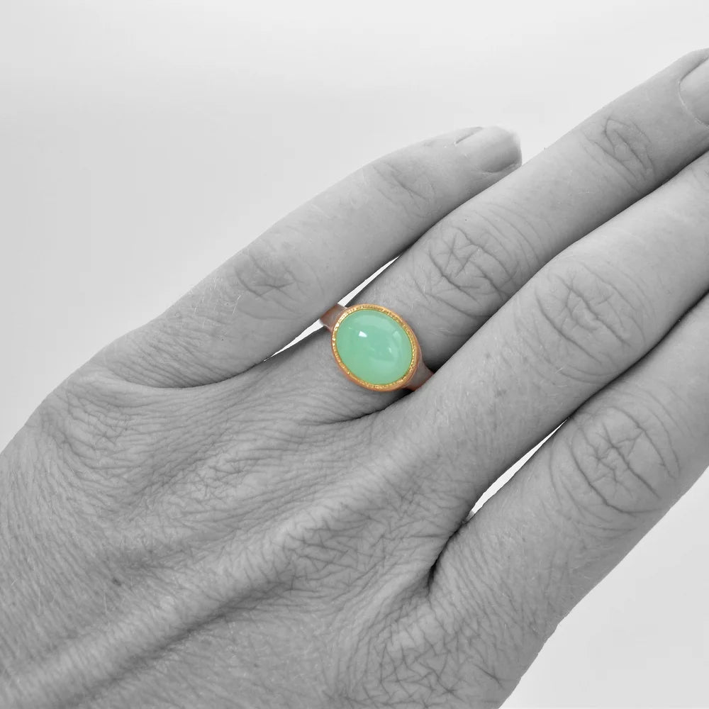 Chrysoprase Shine Ring in Sterling Silver & 22k Gold Bezel