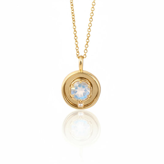 Kinetic Pearl & Rainbow Moonstone Pendant - 14K Gold