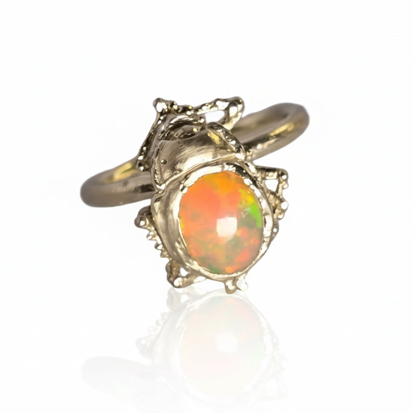 Desert Opal Beetle Ring - 14k Gold