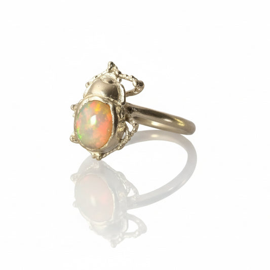 Desert Opal Beetle Ring - 14k Gold