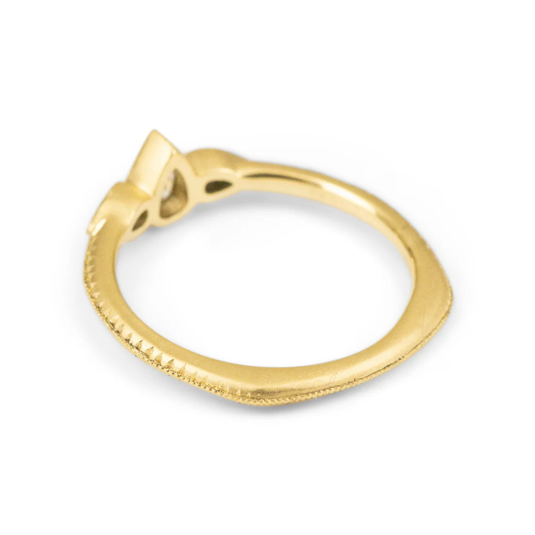 Diamond Pear Trio Engraved Bezel Ring - 18k Gold