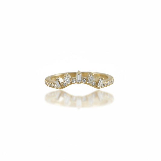 Diamond Sunburst Band Ring - 14k Gold Baguette Diamond Stacking Ring