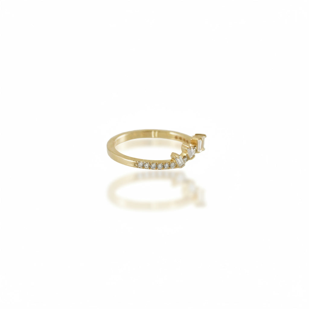 Diamond Sunburst Band Ring - 14k Gold Baguette Diamond Stacking Ring