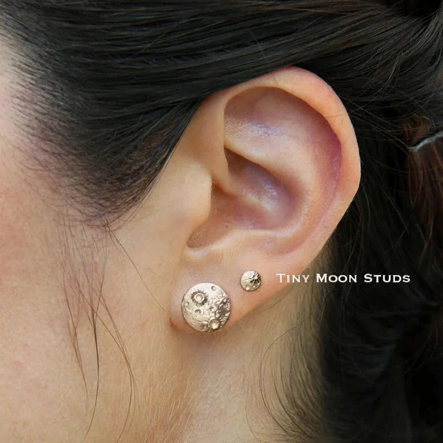 Tiny Moon Studs - 14k Yellow Gold