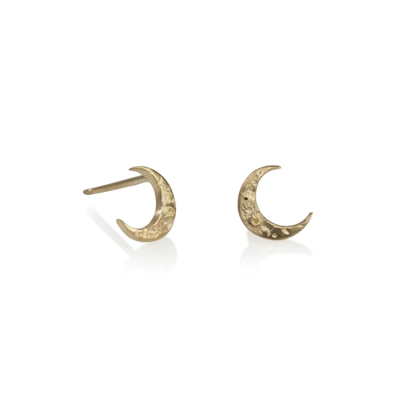 Tiny Crescent Moon Stud - 14k Yellow Gold Hand-Carved Earrings
