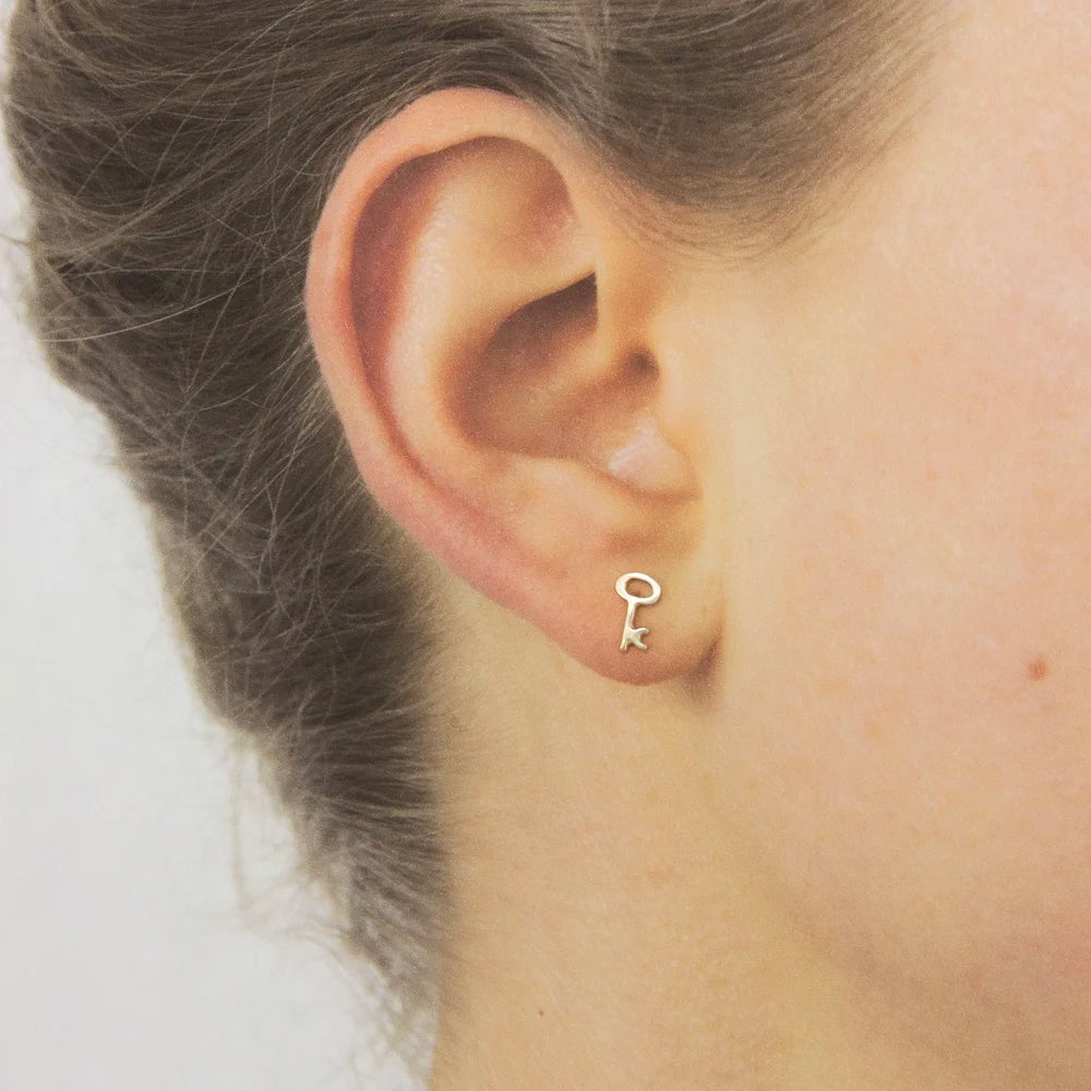Tiny Gold Key Stud - 14K Solid Gold