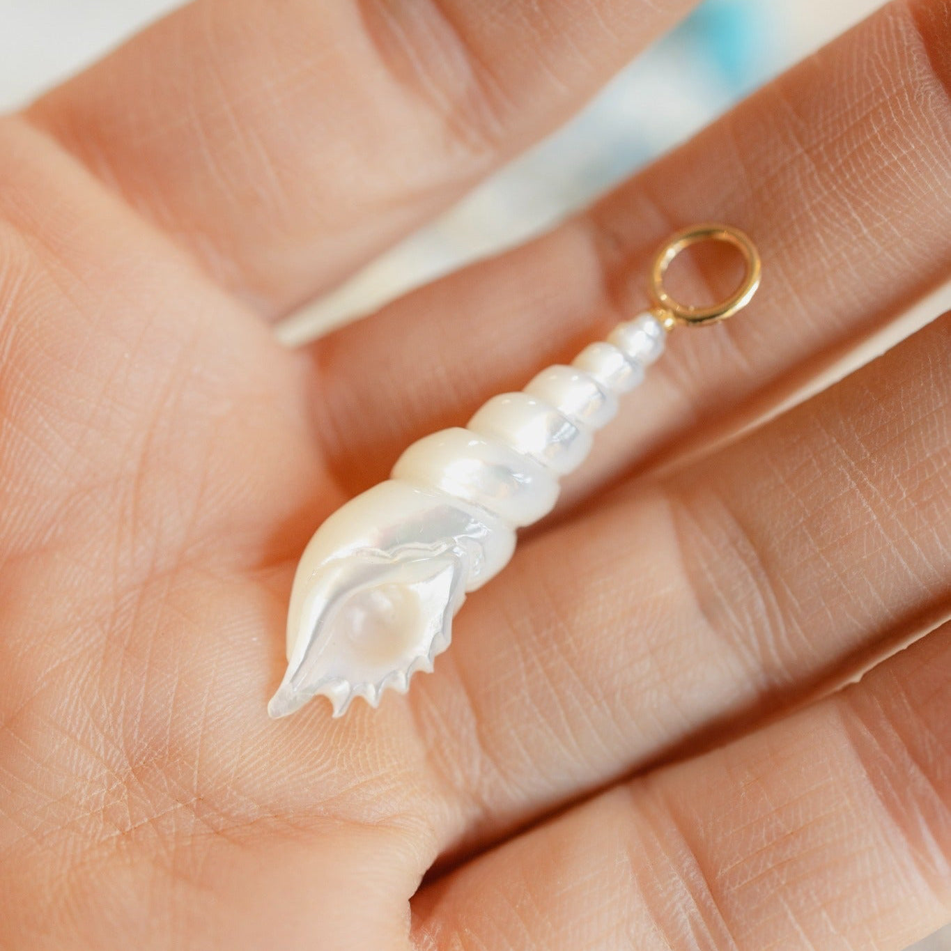 Spiral Shell Charm – Hand Carved Mother of Pearl with 14k Gold