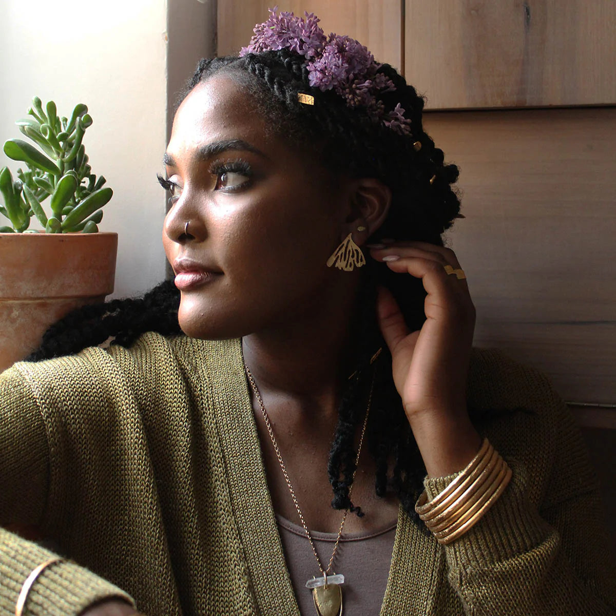 Edge of the Earth Earrings – 22k Gold Plated & Sterling Silver