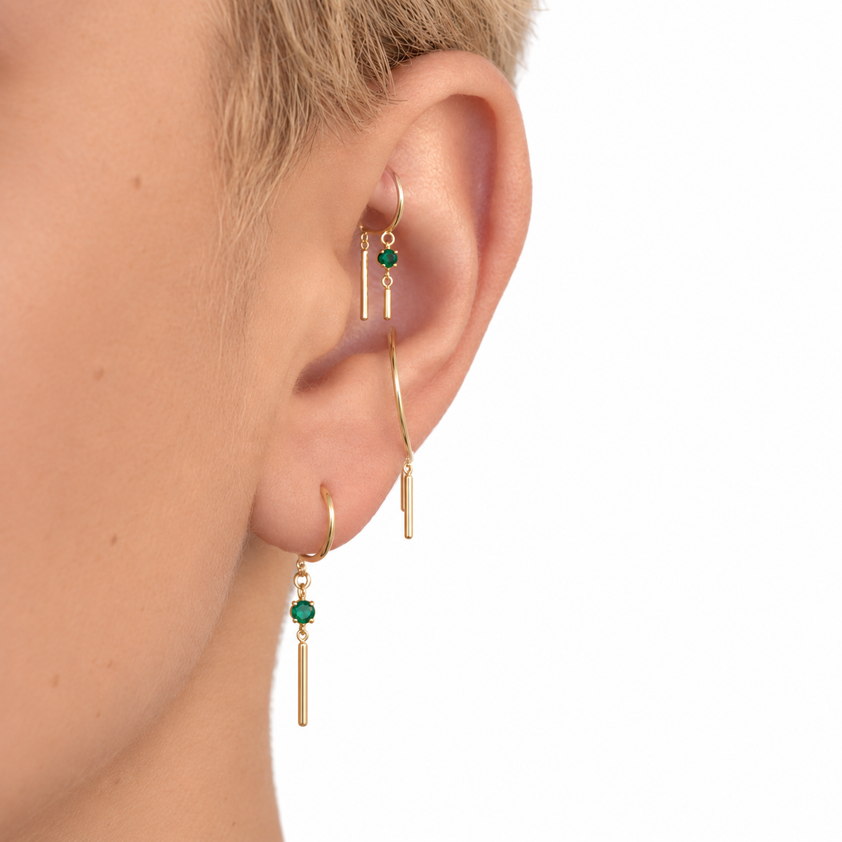 Emerald Baby Chime Earring - 14k Gold • Single Earring