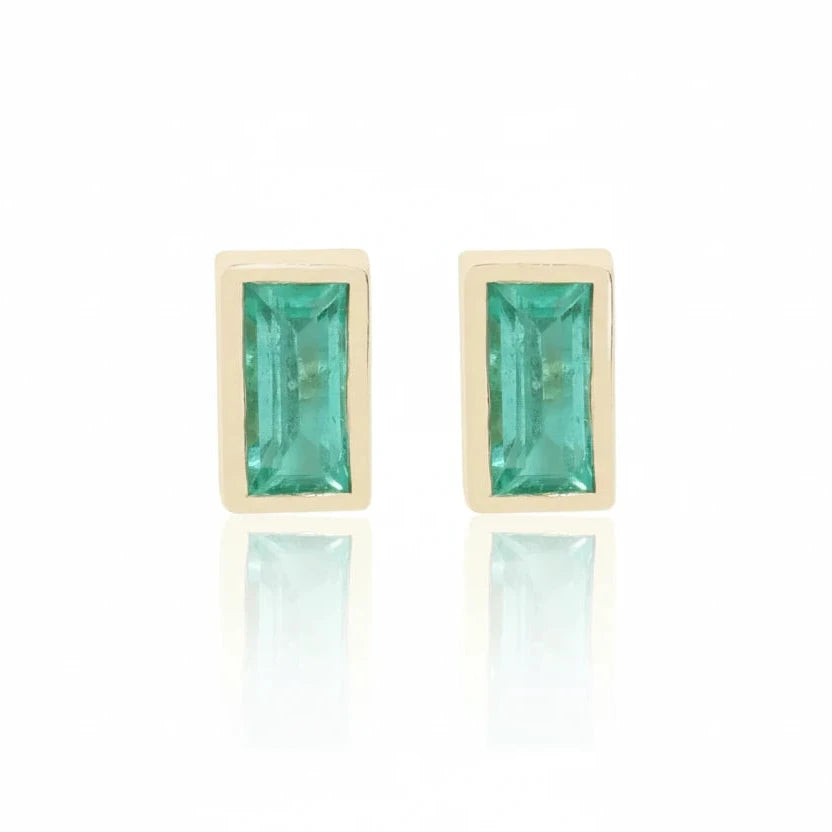 Emerald Baguette Stud Earrings - 14k Gold