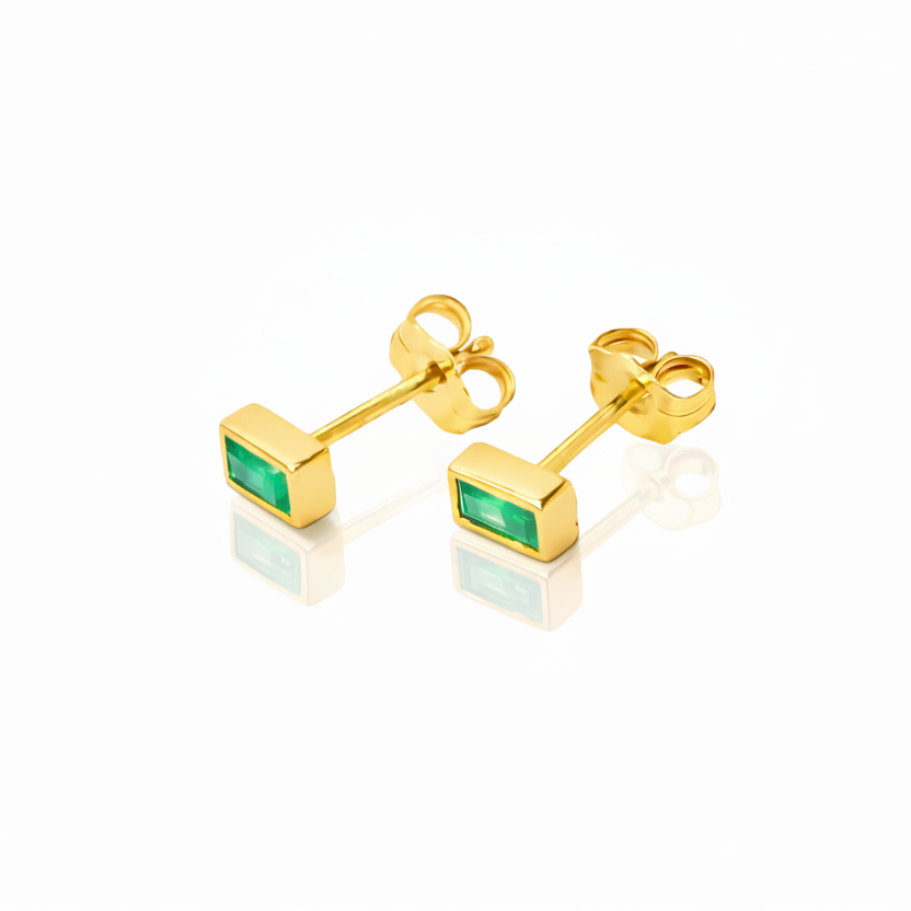 Emerald Baguette Stud Earrings - 14k Gold
