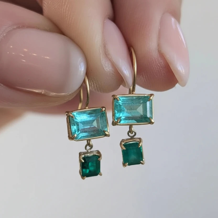 Emerald Drop Basket Earrings - 18k Gold