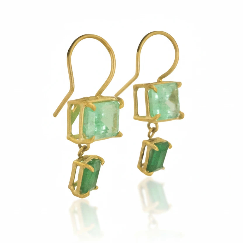 Emerald Drop Basket Earrings - 18k Gold