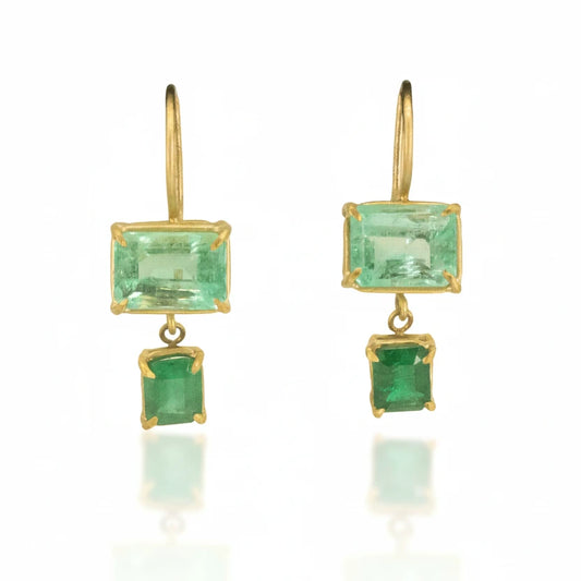 Emerald Drop Basket Earrings - 18k Gold
