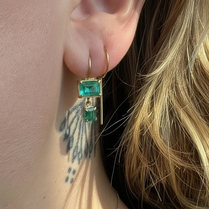 Emerald Drop Basket Earrings - 18k Gold