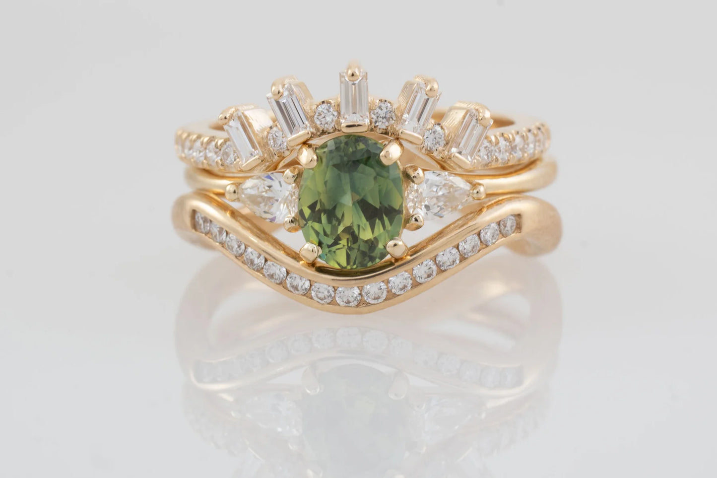 Vine Green Sapphire Engagement Ring - 14k Gold