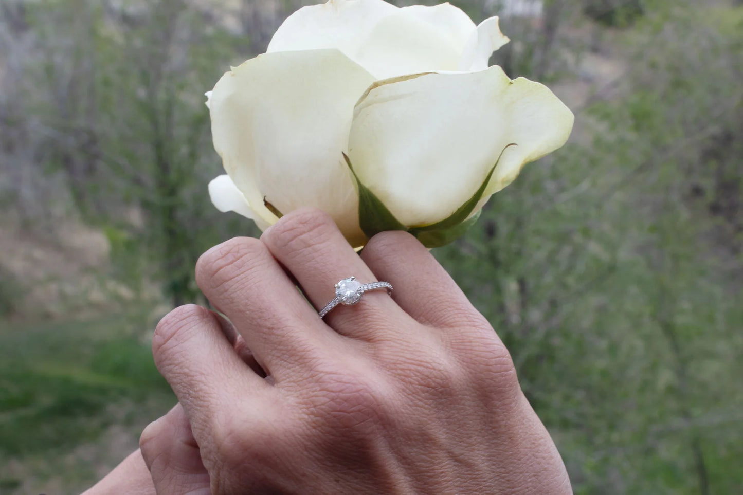 Lilia Hidden Halo Diamond Engagement Ring - 14k White Gold Solitaire