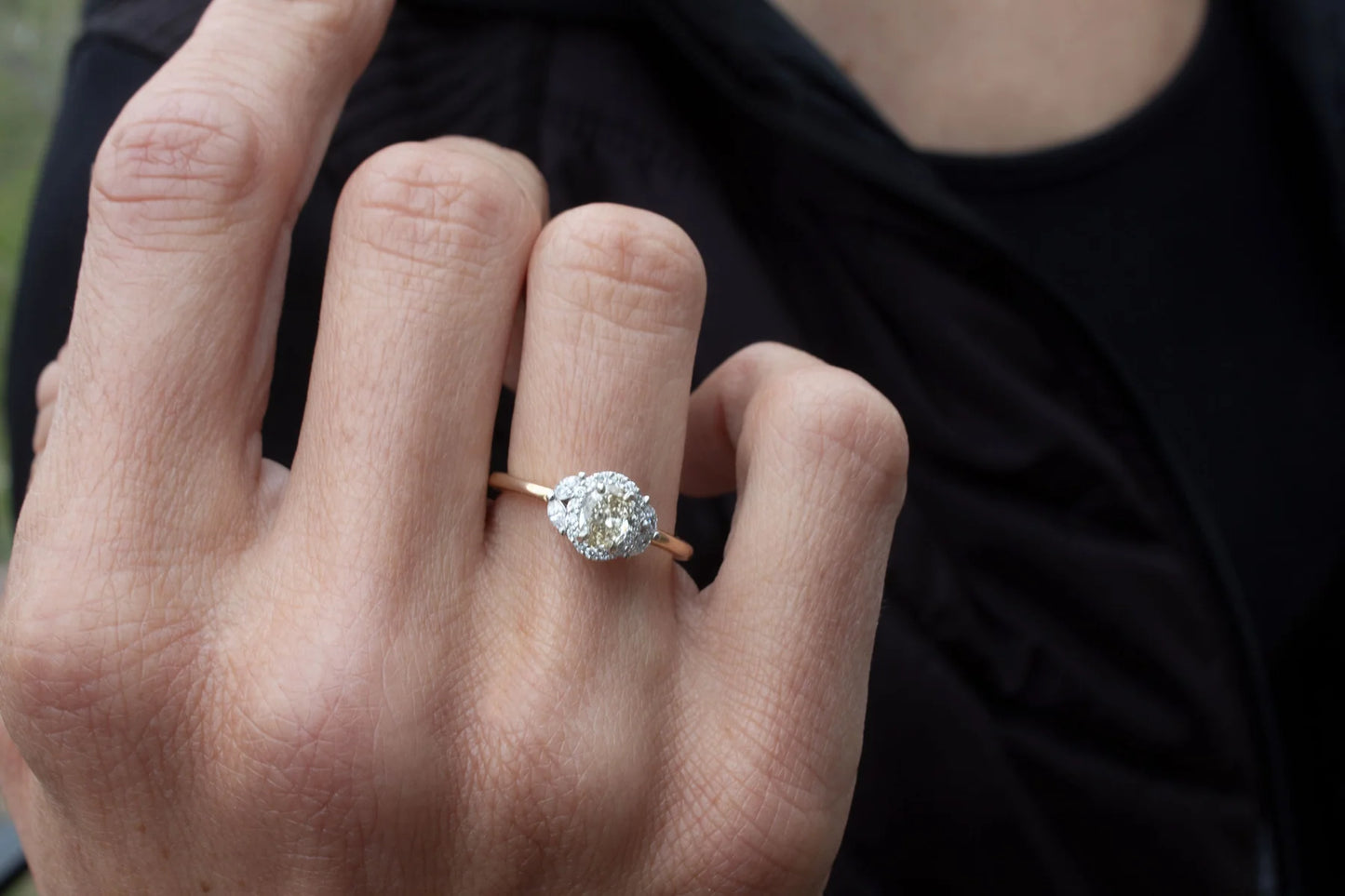 Lotus Diamond Engagement Ring - 14k Gold Champagne Diamond Floral Ring
