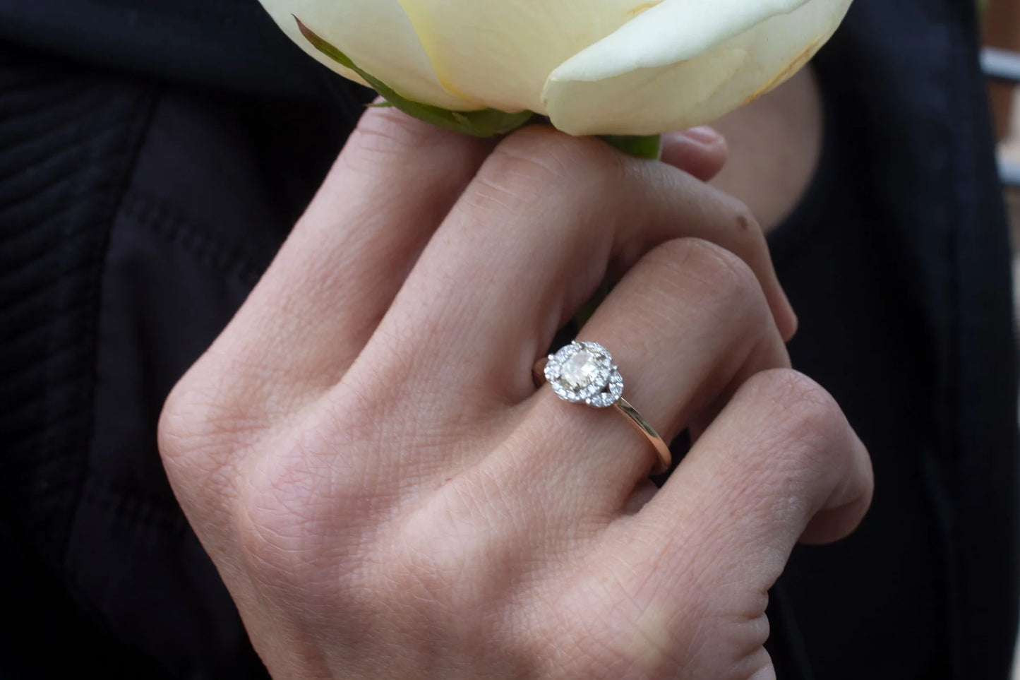 Lotus Diamond Engagement Ring - 14k Gold Champagne Diamond Floral Ring